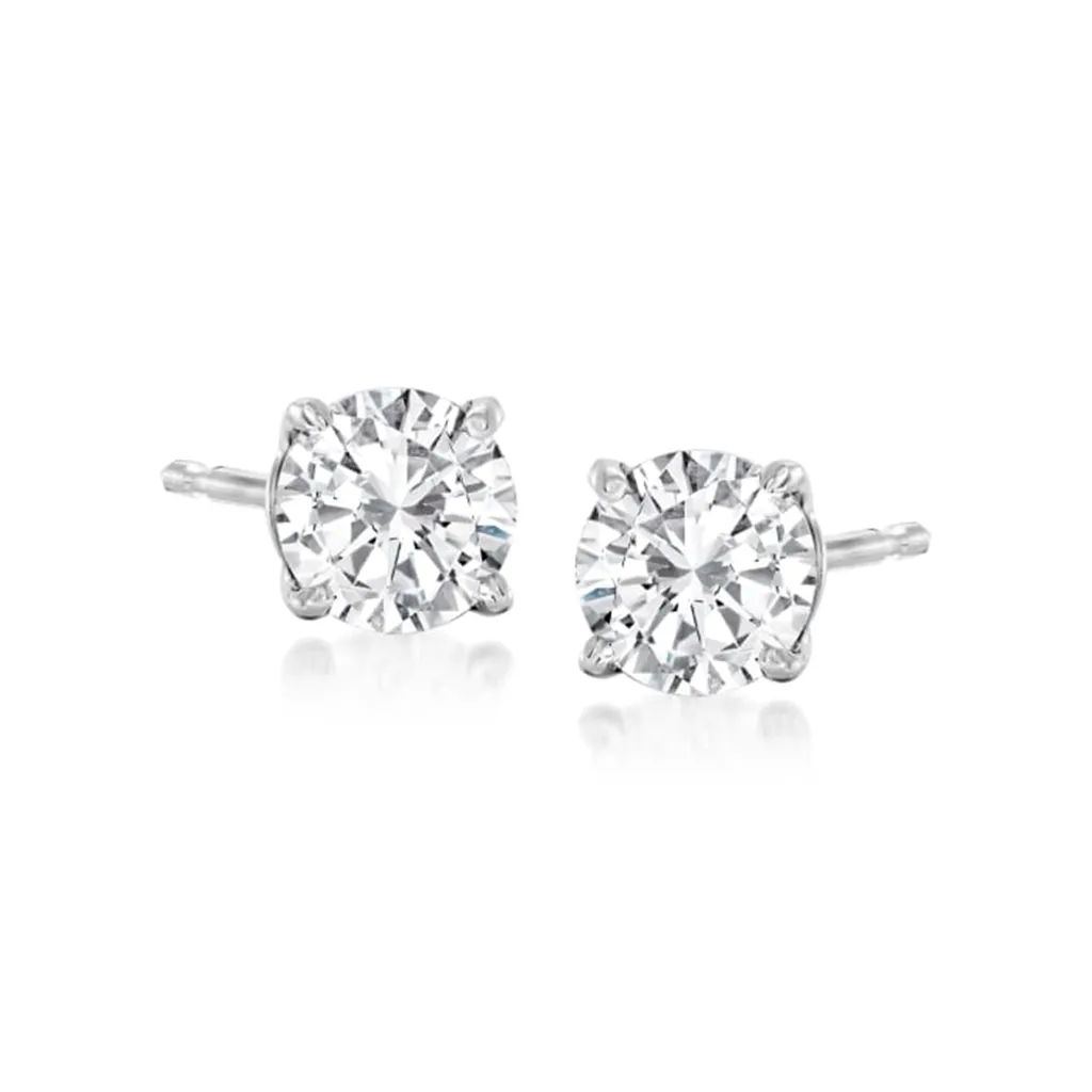 14K White Gold 1ctw Round Lab Diamond Solitaire Stud Earrings