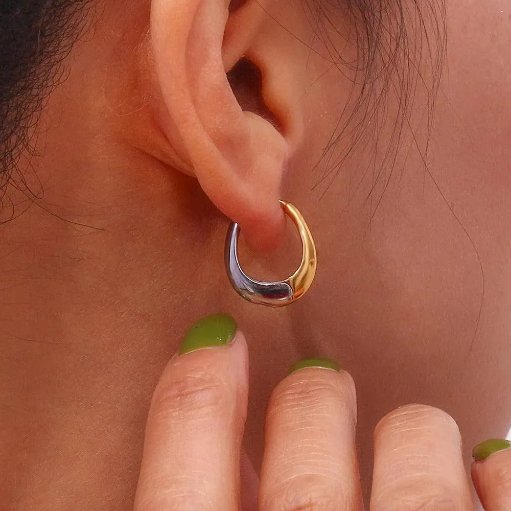 18K Gold and Silver Two-Tone Hoop Earrings – Stylish Huggie Hoops for Women