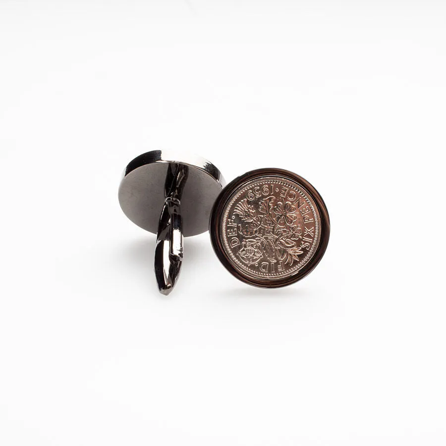 1959 Six Pence' Black Bezel Cufflinks