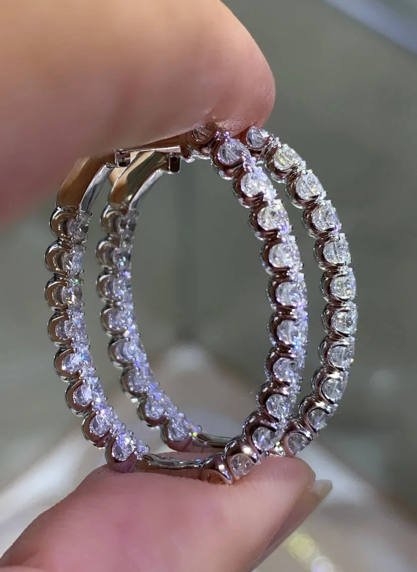 3.36ct tw Ladies Diamond Oval Hoop Earrings