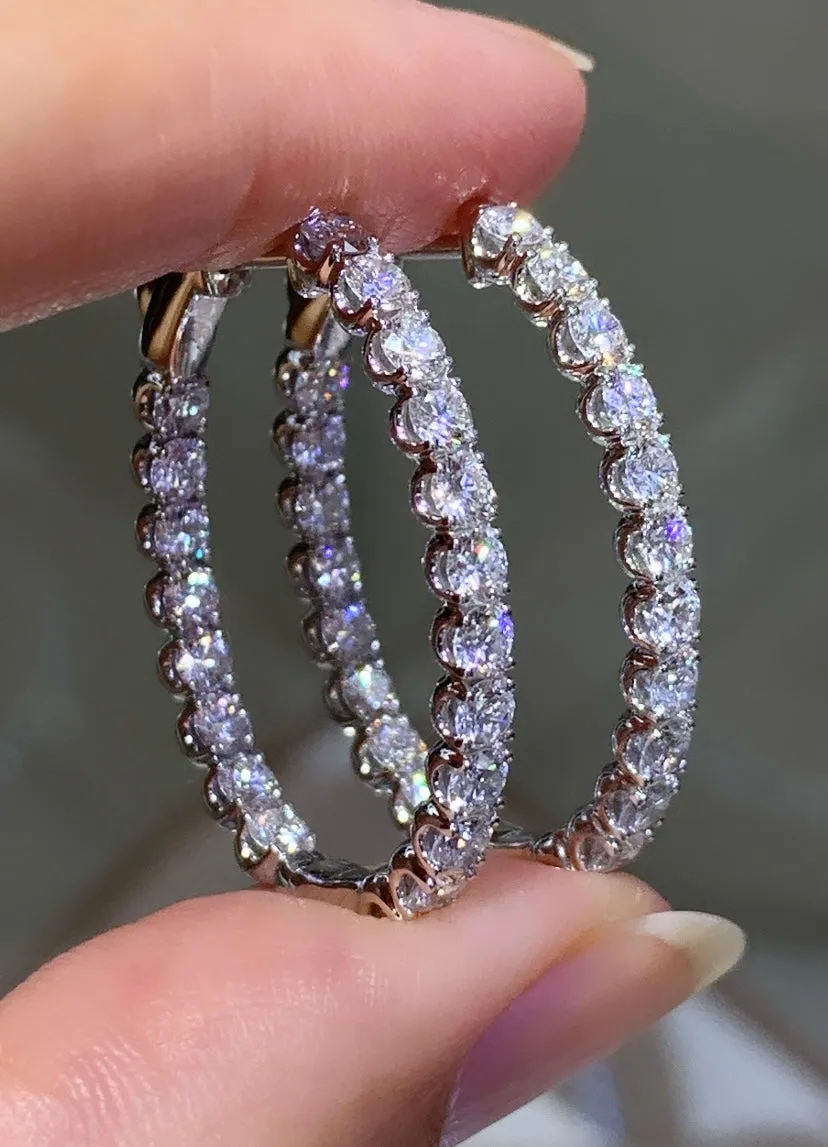 3.36ct tw Ladies Diamond Oval Hoop Earrings