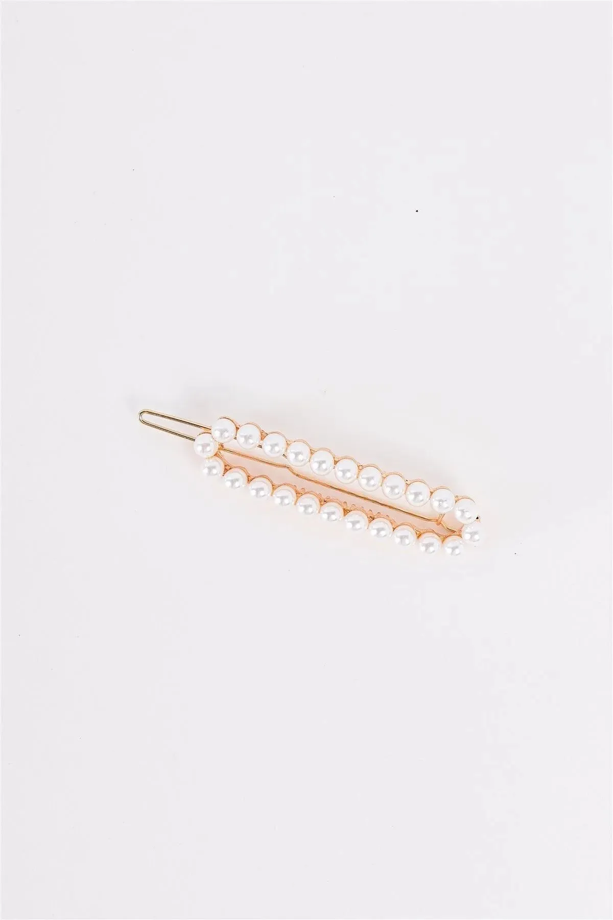 3pcs Gold & Pearl Long Oval Barrette Hair Clips