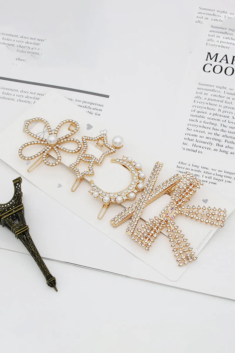 5PCS FAUX PEARL FLOWER DECOR HAIR CLIP BARRETTES CLIP SET, 5PCS PER 1 PACK