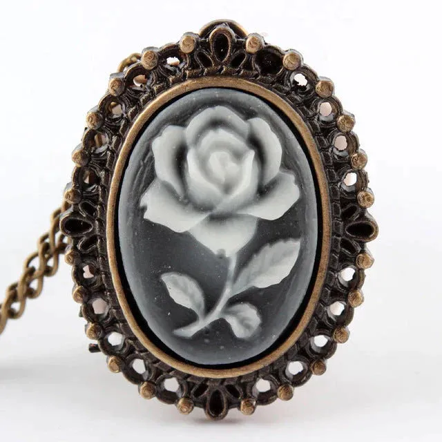 Antique Vintage Unisex Bronze White Beauty Lady Icon Pocket FOB Watch