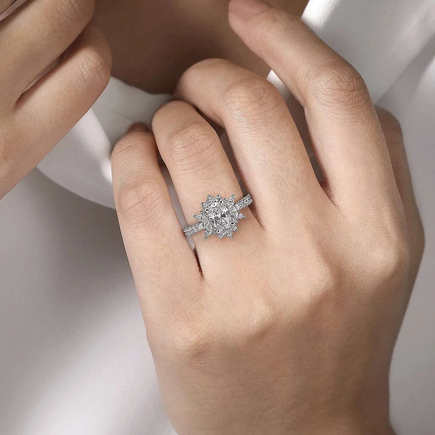 Bailee - 14K White Gold Bursting Halo Oval Diamond Engagement Ring