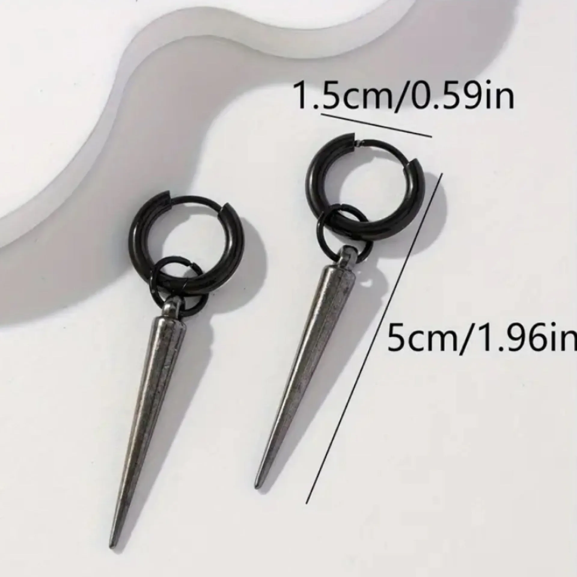 Black Spiked Dangly Huggie Hoop Earrings