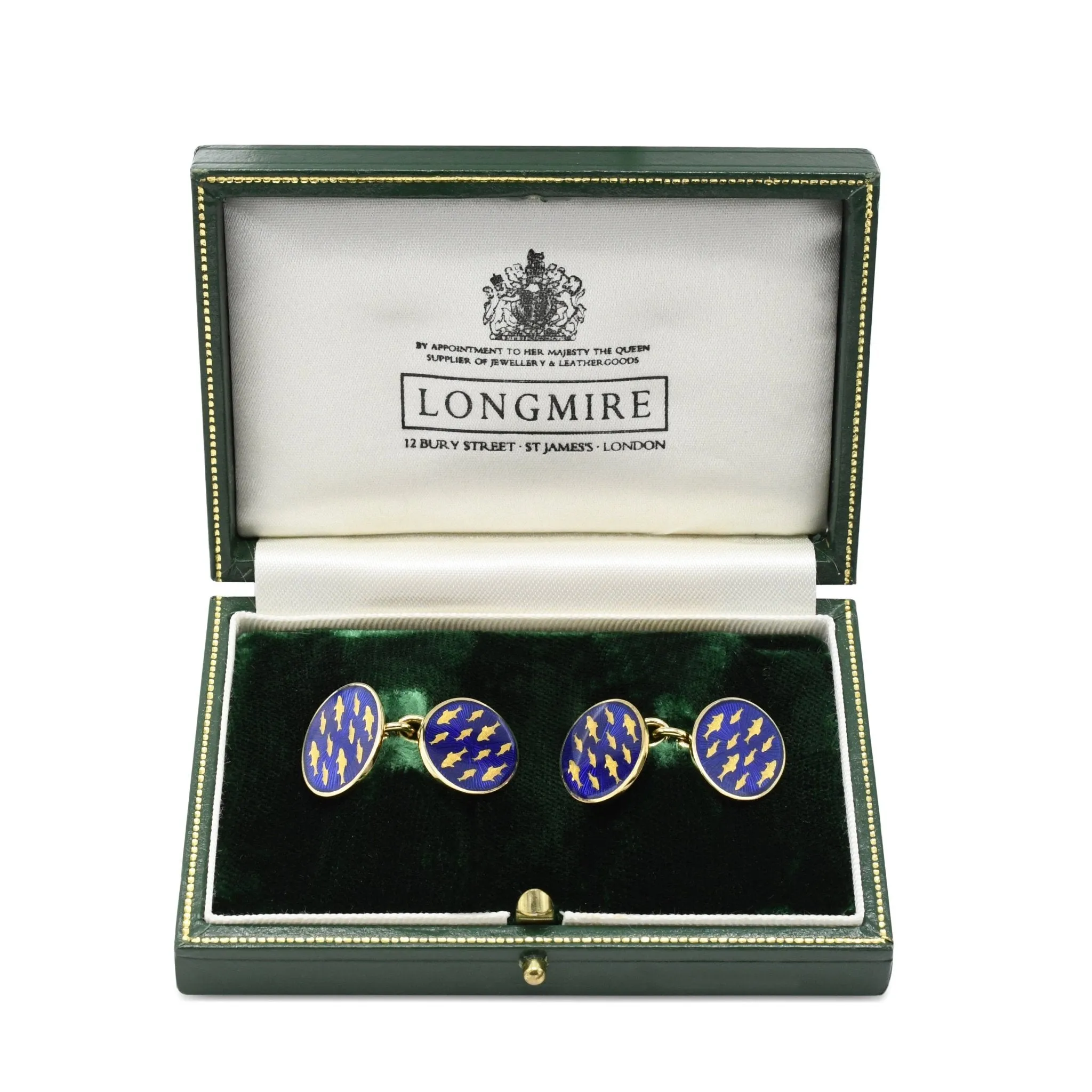 Blue Enameled Oval Fish Cufflinks By Longmire - 18ct Yellow Gold