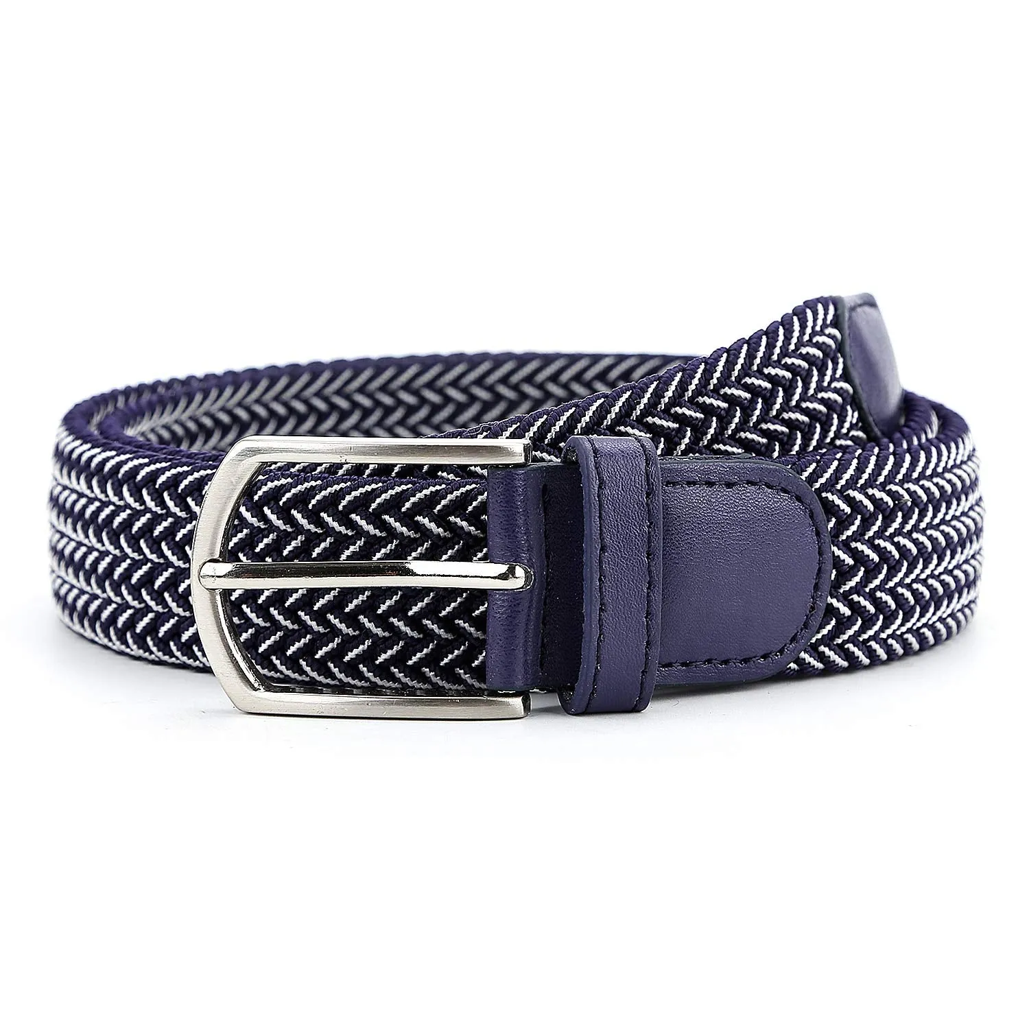 Braided Canvas Woven Elastic Stretch Belts for Men/Women/Junior with Multicolored (Blue-White, Medium/32-34" Waist)