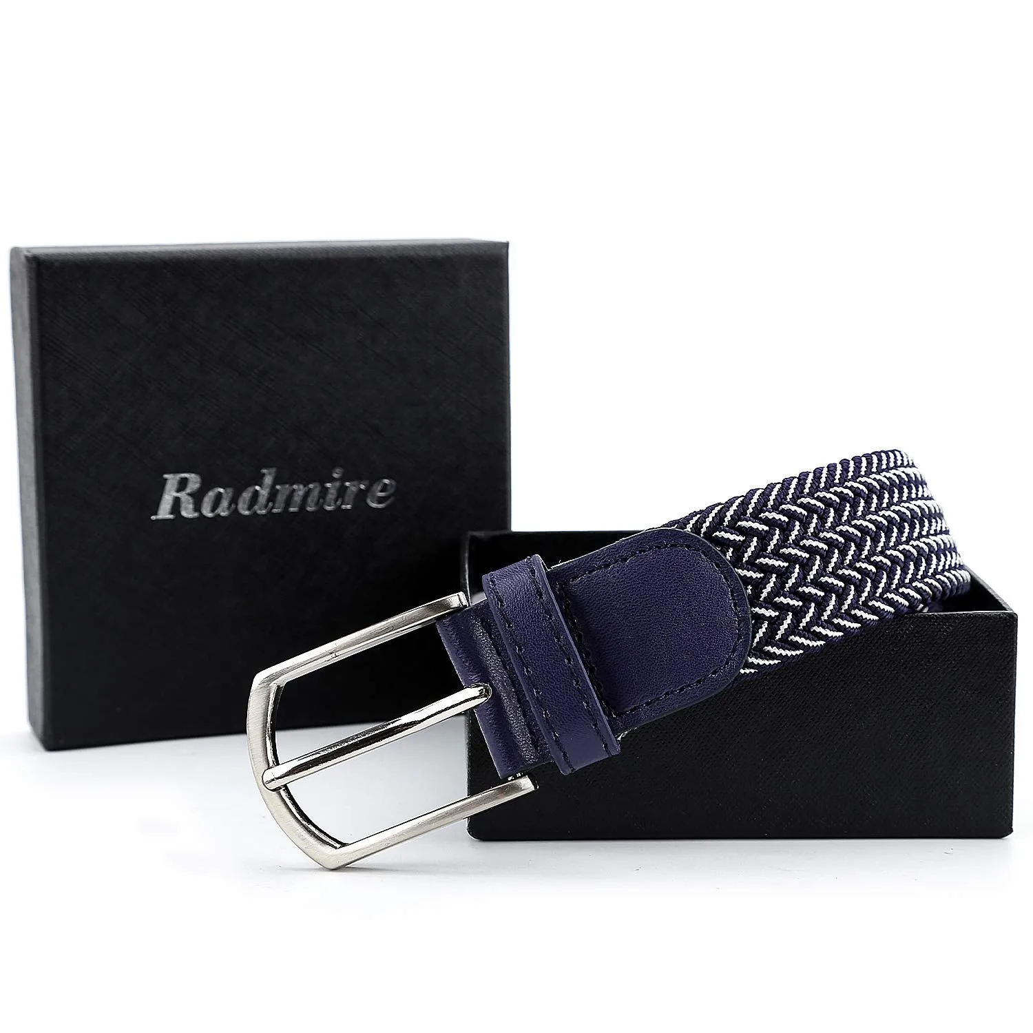 Braided Canvas Woven Elastic Stretch Belts for Men/Women/Junior with Multicolored (Blue-White, Medium/32-34" Waist)