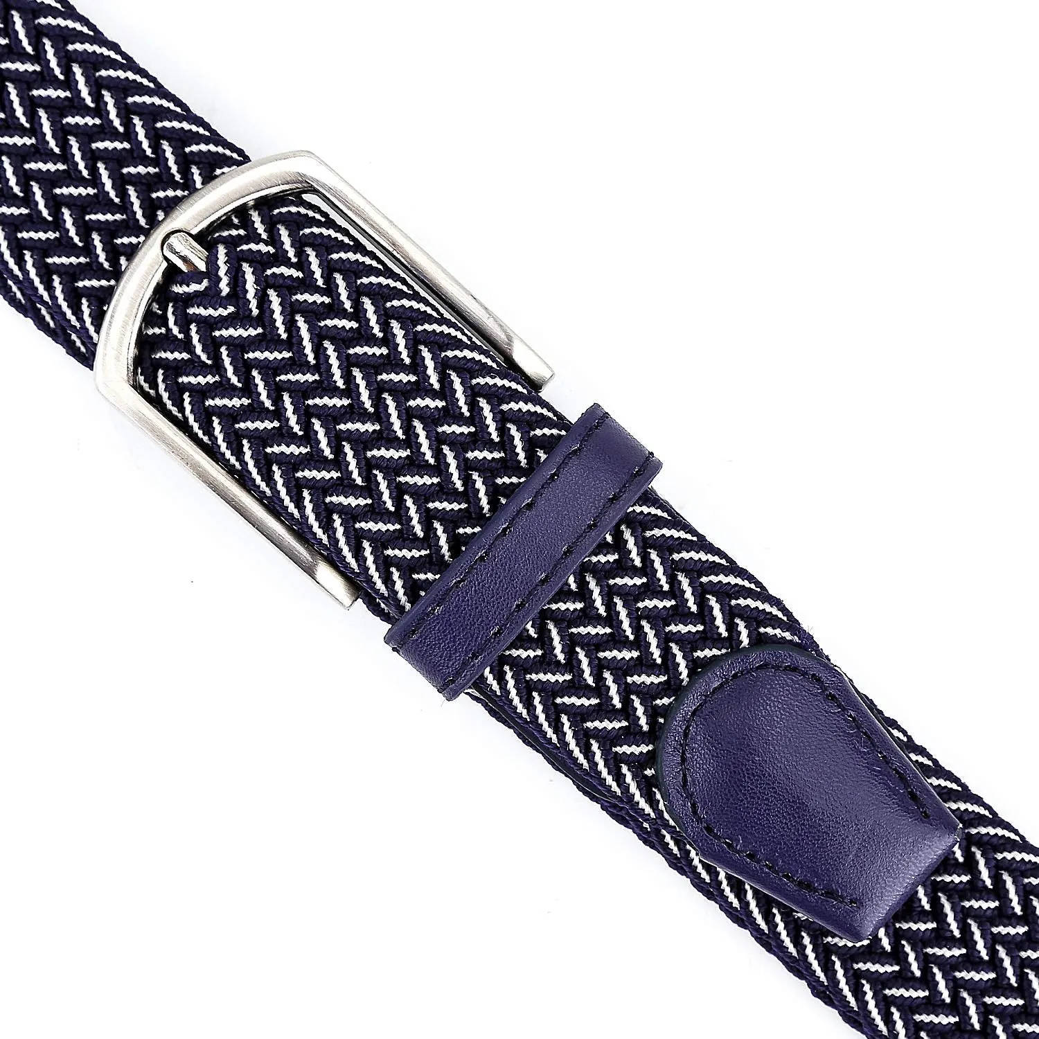 Braided Canvas Woven Elastic Stretch Belts for Men/Women/Junior with Multicolored (Blue-White, Medium/32-34" Waist)