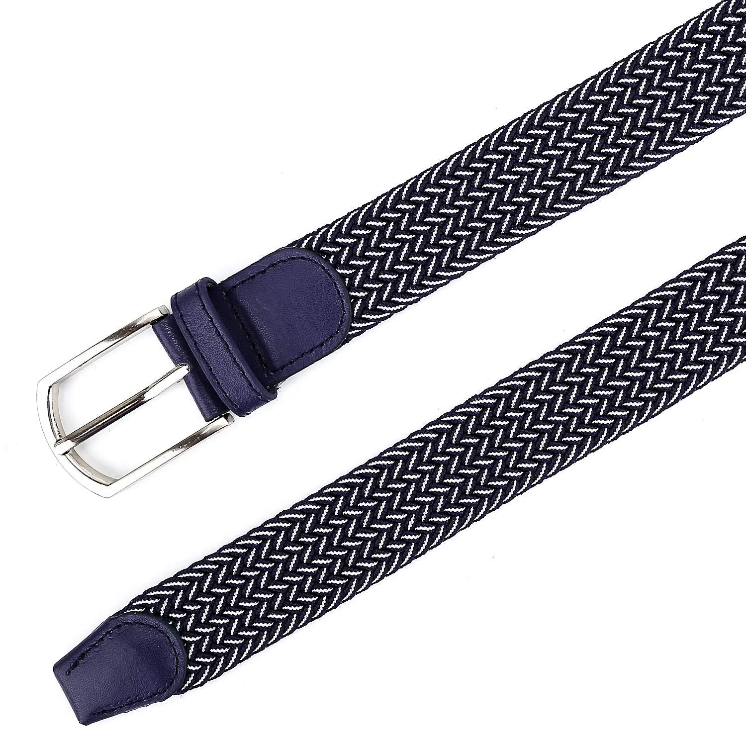 Braided Canvas Woven Elastic Stretch Belts for Men/Women/Junior with Multicolored (Blue-White, Medium/32-34" Waist)