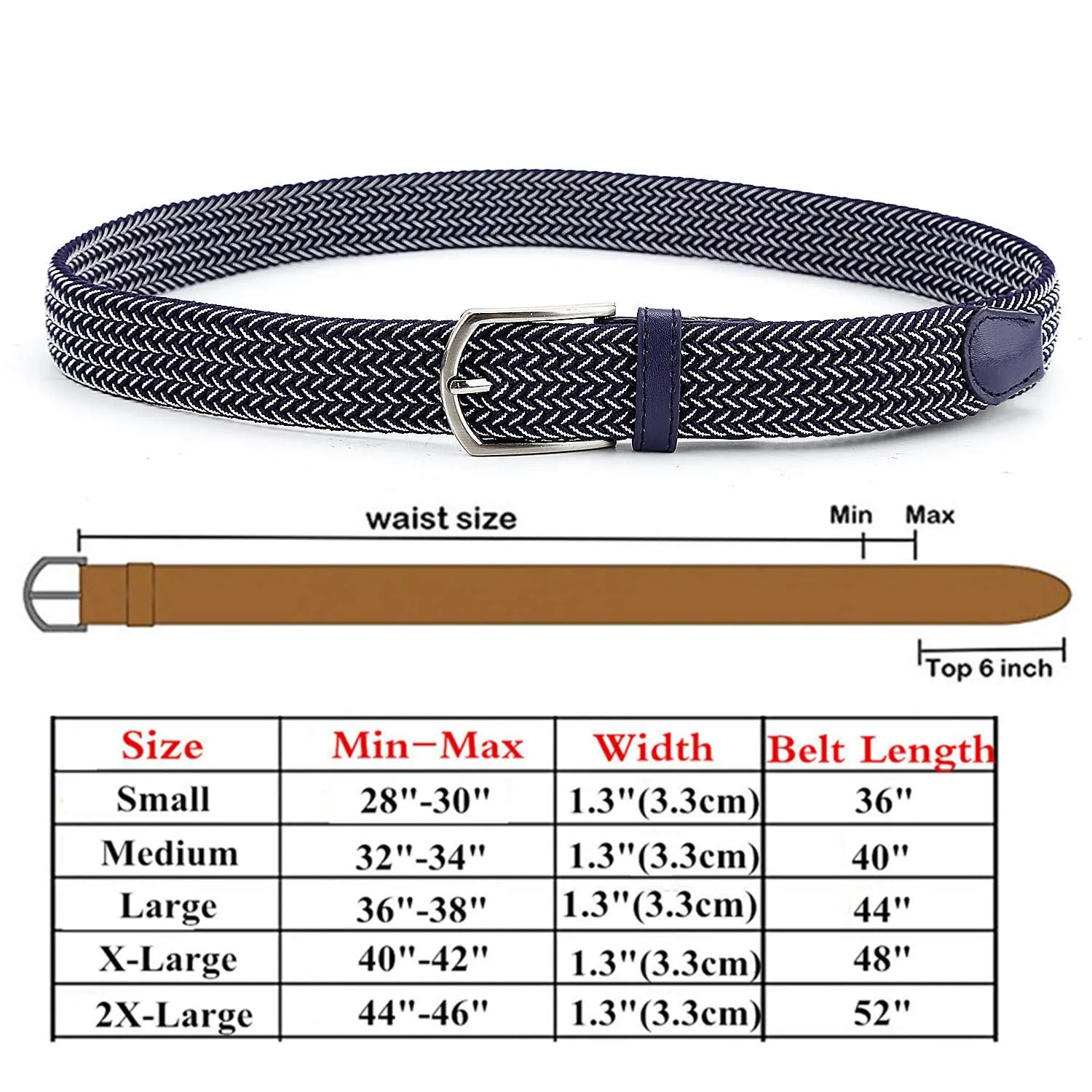Braided Canvas Woven Elastic Stretch Belts for Men/Women/Junior with Multicolored (Blue-White, Medium/32-34" Waist)