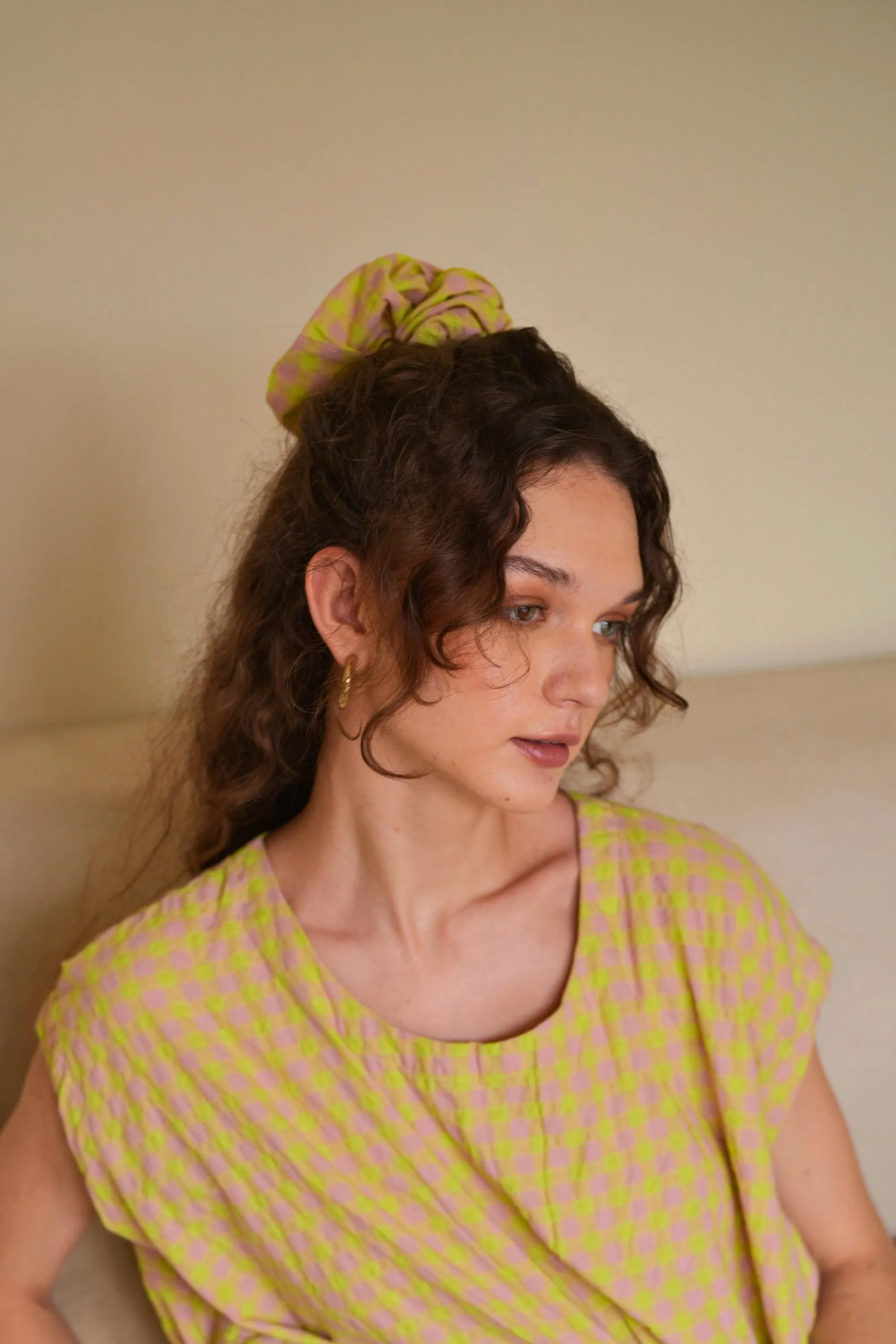 Crinkle Gingham Hair Scrunchie Set