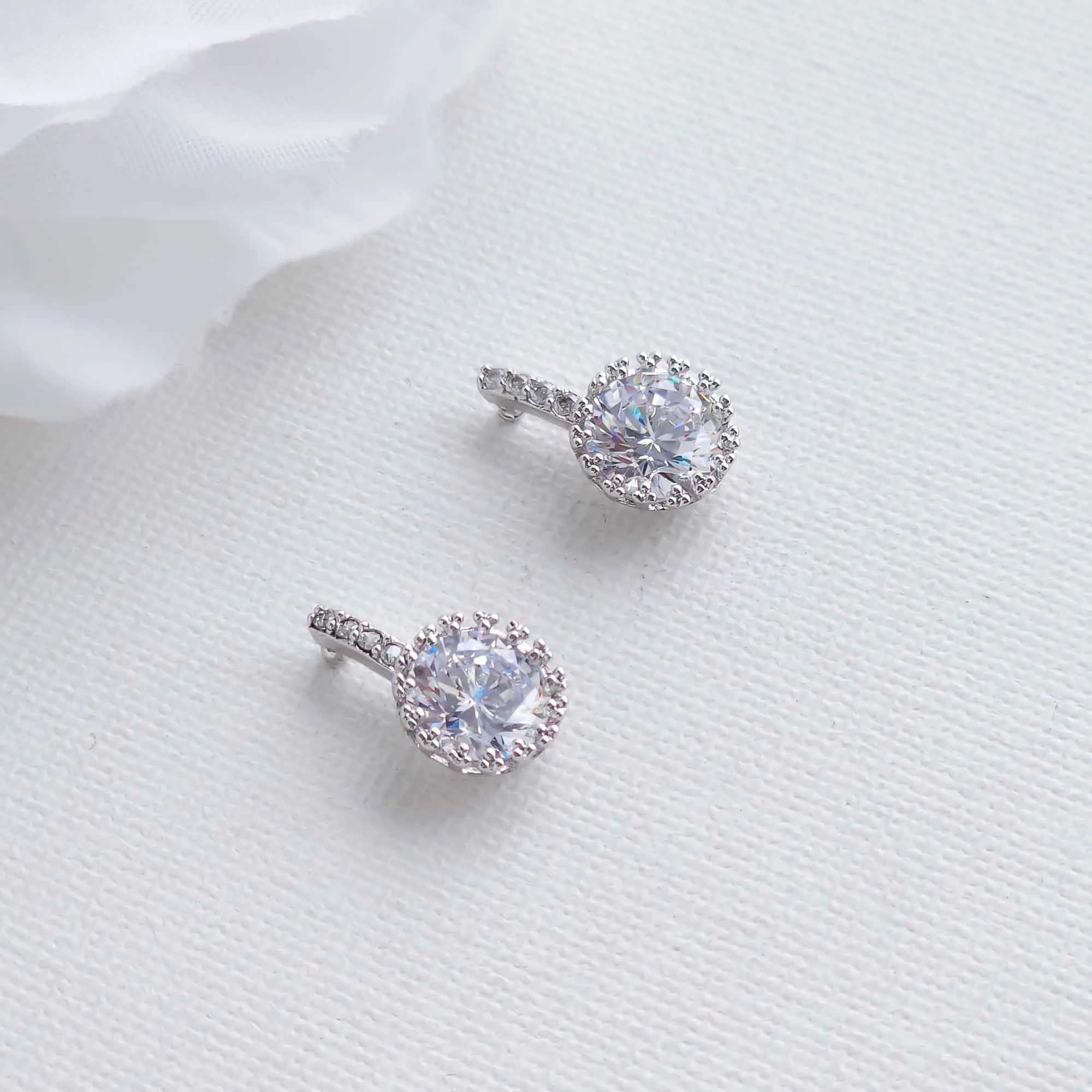 Cubic Zirconia Drop Stud Earrings-Remi