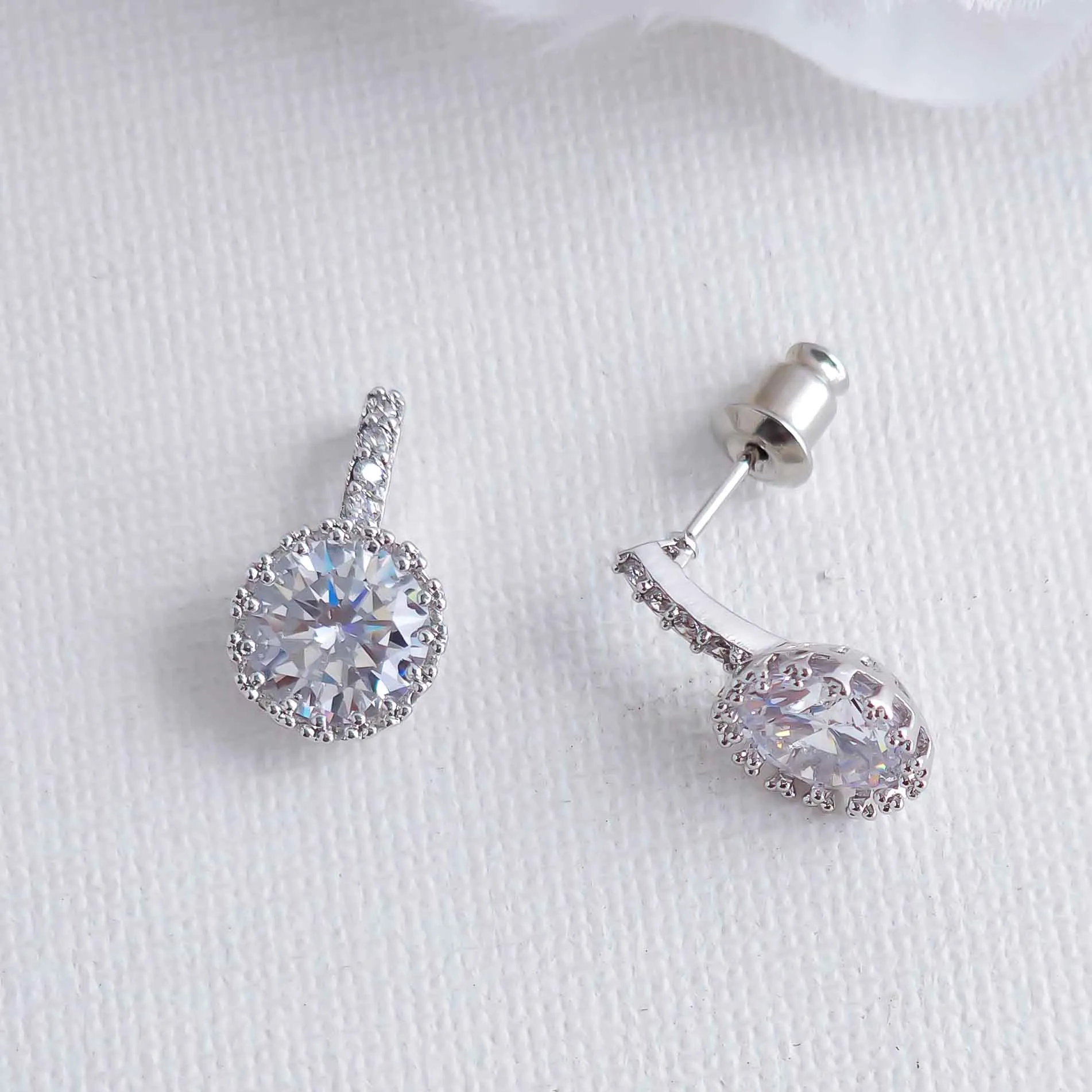 Cubic Zirconia Drop Stud Earrings-Remi