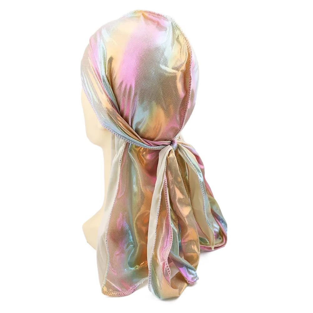 Durags and Bonnets 2pcs/Set for Men Women 360 Wave, Long Tail Silky Doo rag and Turban Sleep Cap