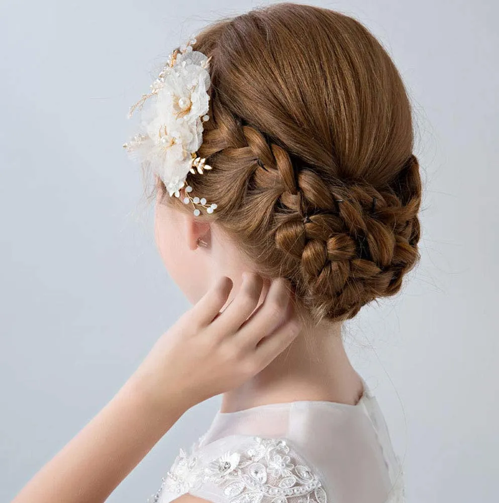 Flower Girl Hair Accessory Pearls White Floral Cute Elegant Hair Pin for Bridesmaid Wedding Dress Shows Children' Day Party