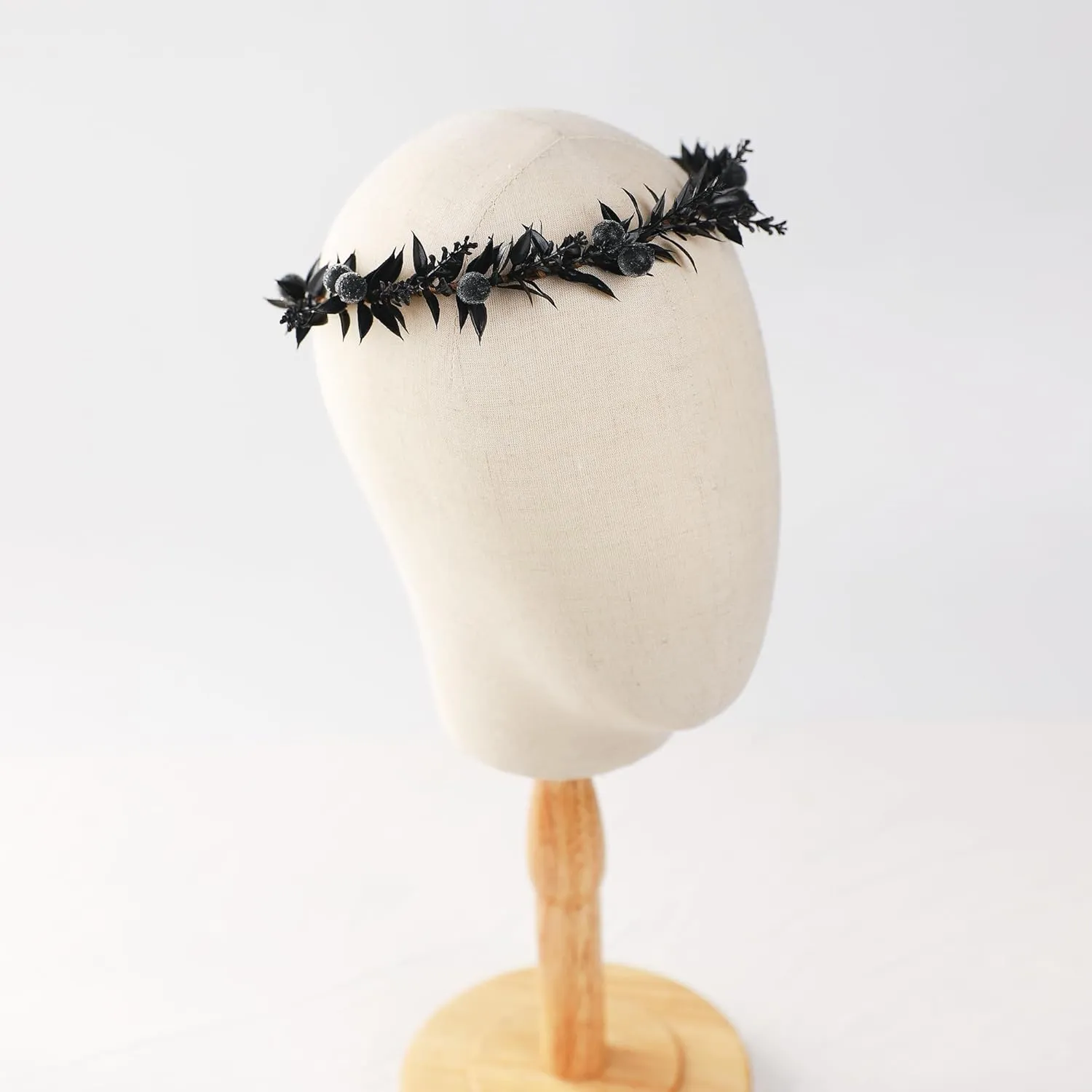 Handmade Black Flower Crown - Adjustable Black Floral Headband Renaissance Hair Accessories Elf Headpiece Boho Garland for Women Girls Renaissance Festival Photography Props