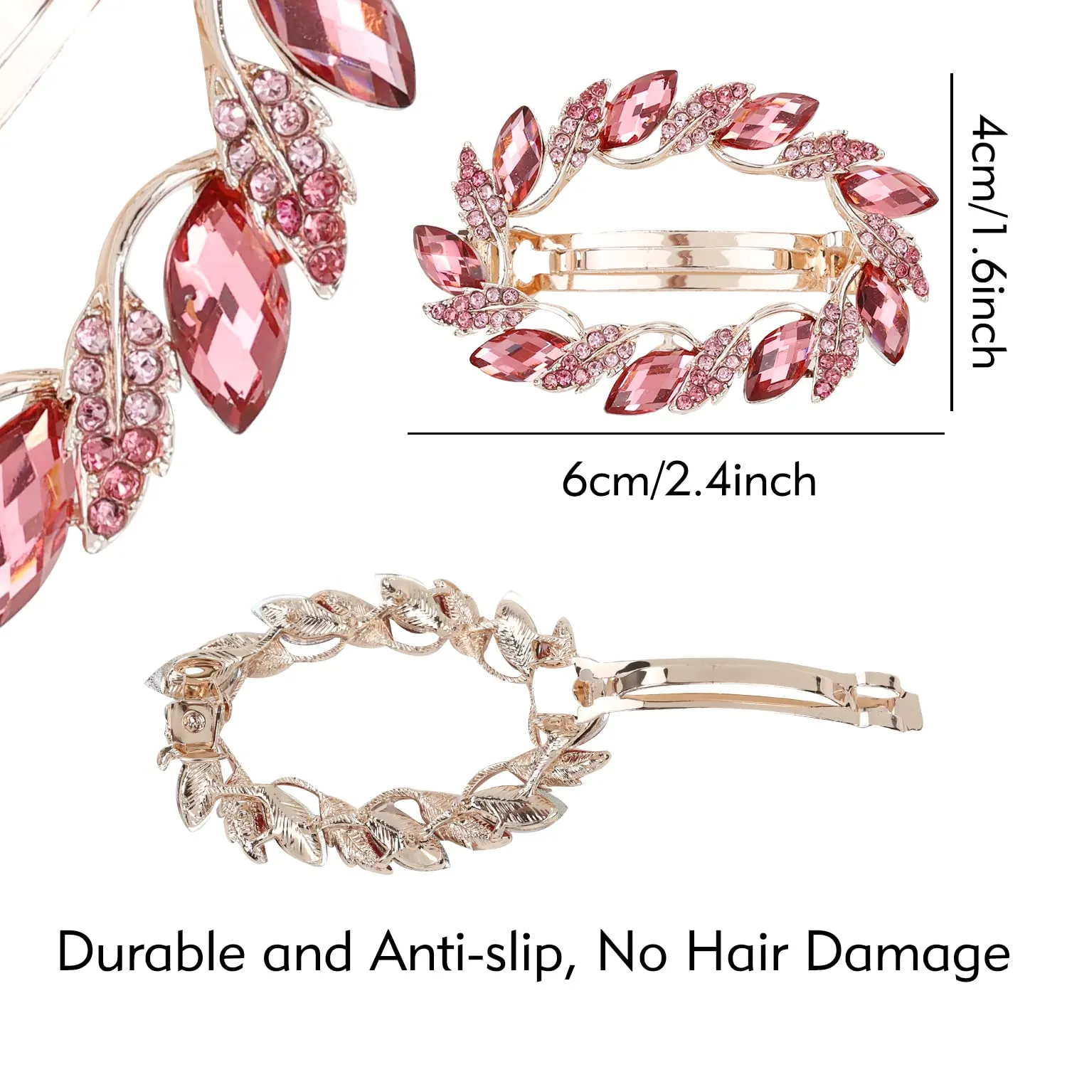 inSowni 4 Pack Gold Glitter Sparkly Jeweled Gems Korean Decorative Rhinestones Crystals Leaf Metal French Barrettes Alligator Snap Hair Clips Pins Accessories for Women Girls