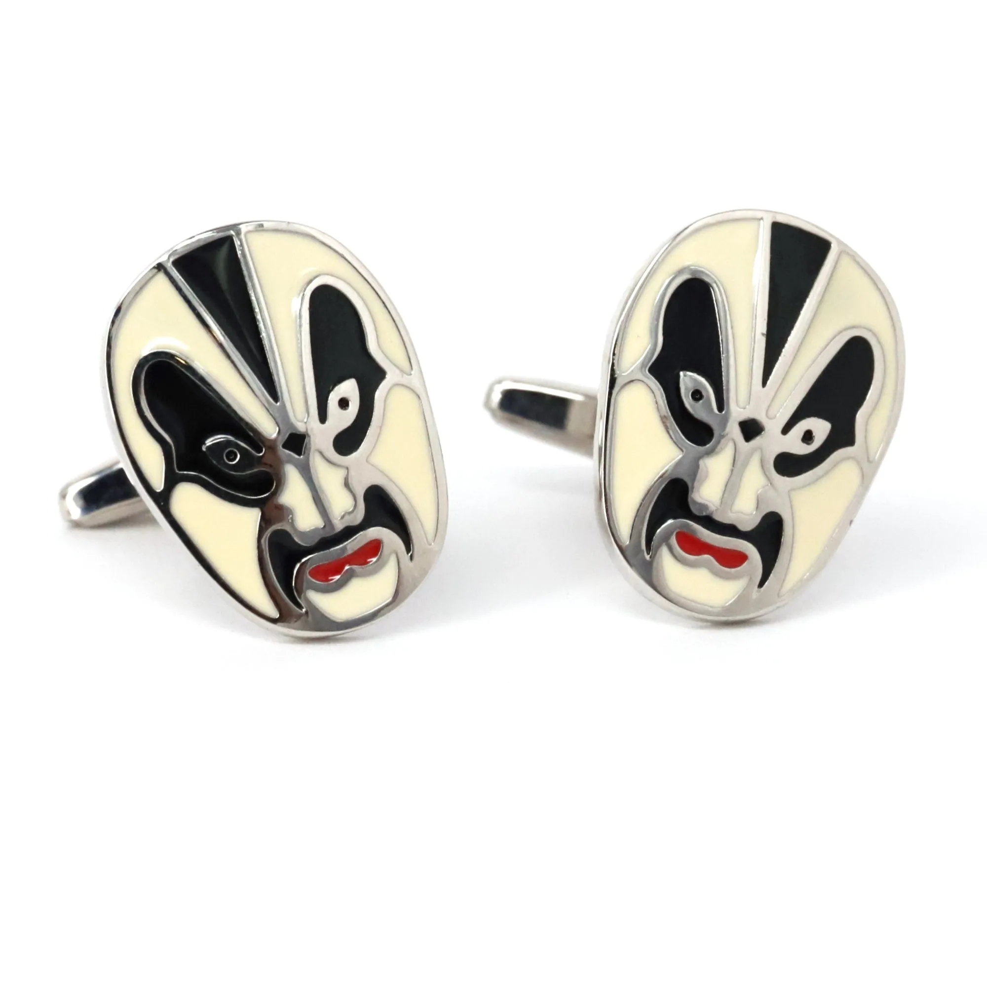 Jing Mask or Chinese Opera mask  white black Cufflinks (Online Exclusive)