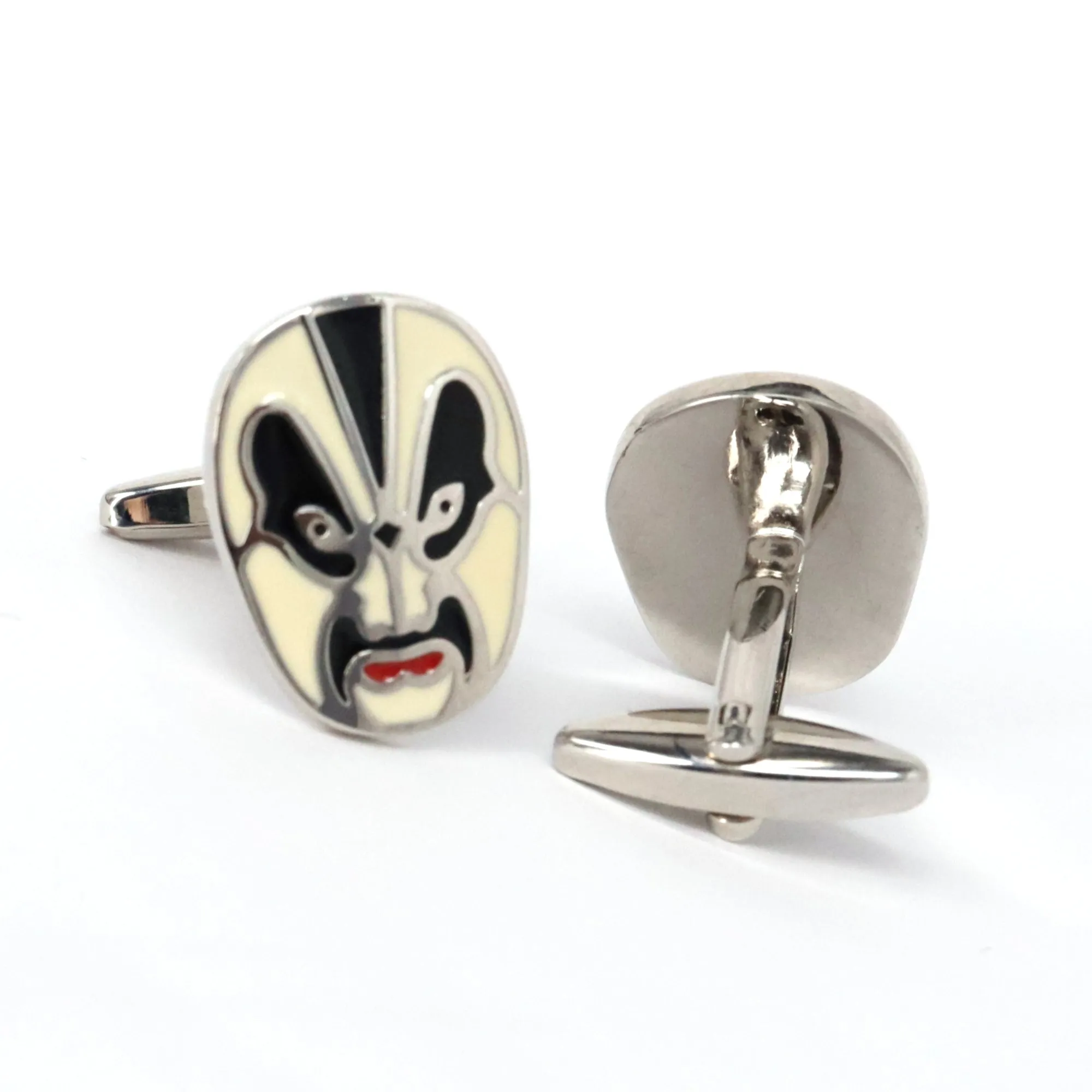 Jing Mask or Chinese Opera mask  white black Cufflinks (Online Exclusive)