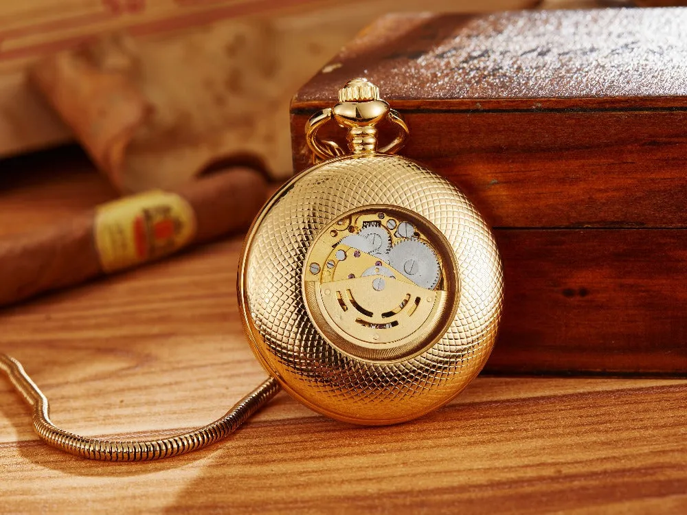 Luxury Vintage Copper Gold Square Hand Wind Mechanical Pocket FOB Watch