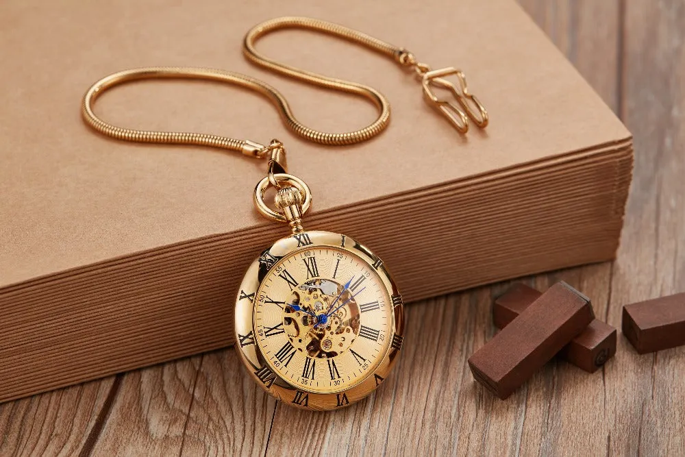 Luxury Vintage Copper Gold Square Hand Wind Mechanical Pocket FOB Watch