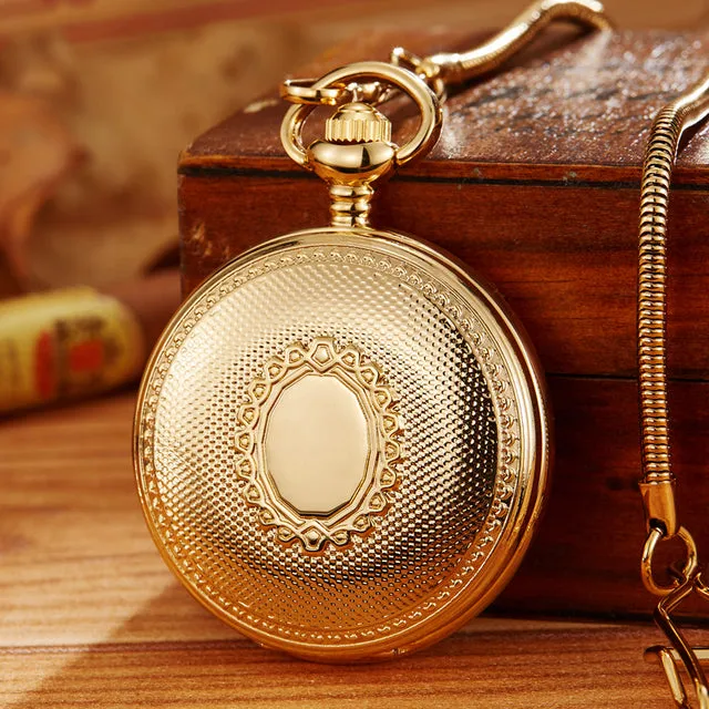 Luxury Vintage Copper Gold Square Hand Wind Mechanical Pocket FOB Watch