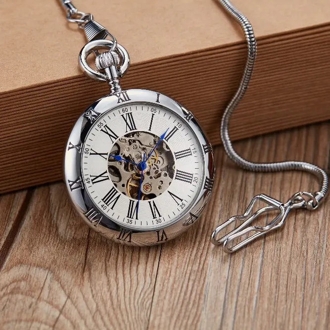 Luxury Vintage Copper Gold Square Hand Wind Mechanical Pocket FOB Watch