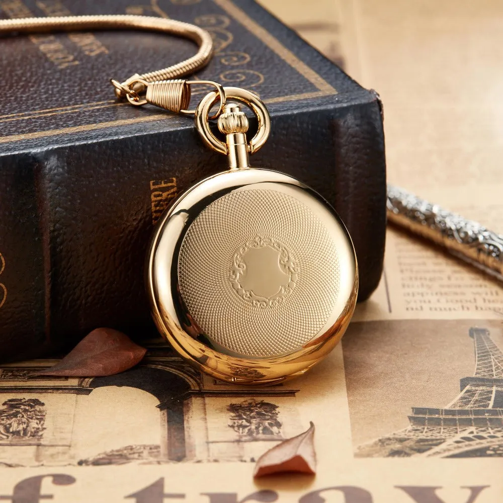 Luxury Vintage Copper Gold Square Hand Wind Mechanical Pocket FOB Watch