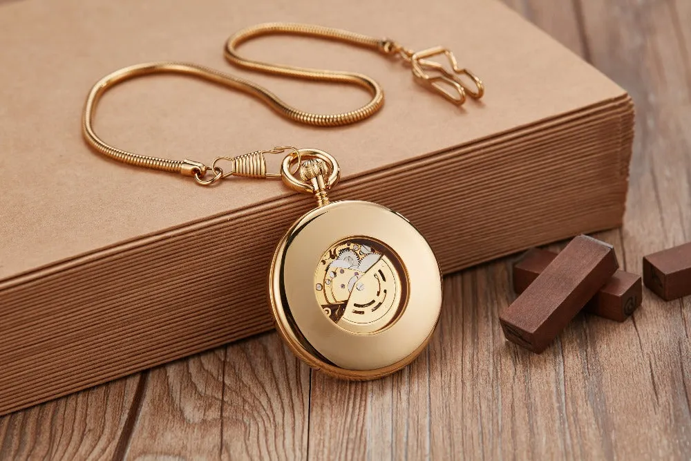 Luxury Vintage Copper Gold Square Hand Wind Mechanical Pocket FOB Watch