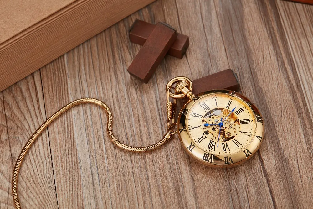 Luxury Vintage Copper Gold Square Hand Wind Mechanical Pocket FOB Watch