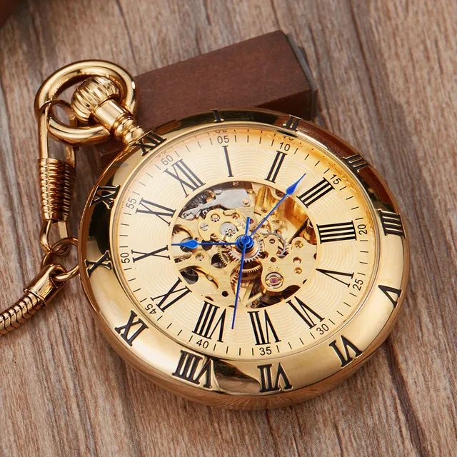Luxury Vintage Copper Gold Square Hand Wind Mechanical Pocket FOB Watch