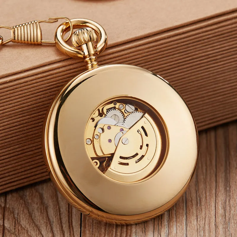 Luxury Vintage Copper Gold Square Hand Wind Mechanical Pocket FOB Watch