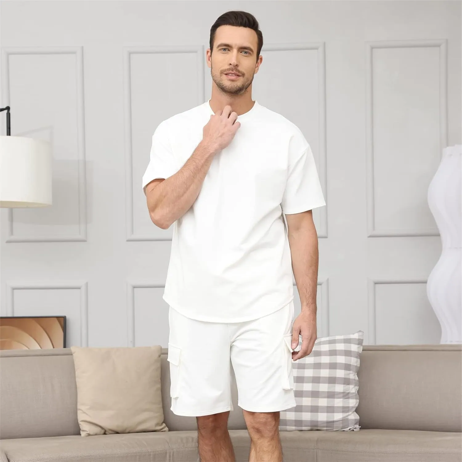 Opomelo Mens Short Sets 2 Piece Outfits - Casual Summer Short Sleeve Sweatsuits Sets for Men with Cargo Pocket