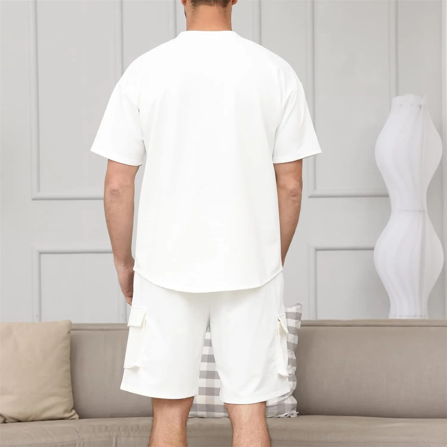 Opomelo Mens Short Sets 2 Piece Outfits - Casual Summer Short Sleeve Sweatsuits Sets for Men with Cargo Pocket