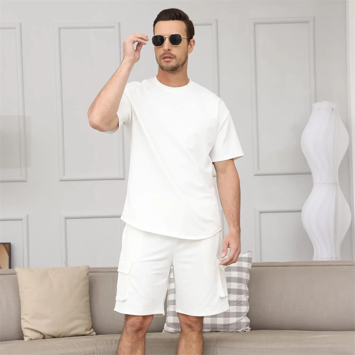Opomelo Mens Short Sets 2 Piece Outfits - Casual Summer Short Sleeve Sweatsuits Sets for Men with Cargo Pocket