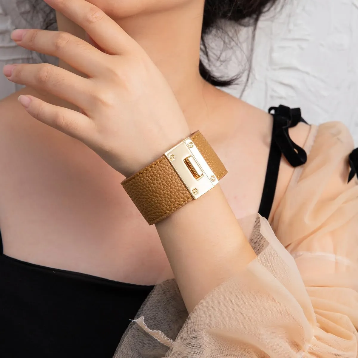 Rantanto Braid Leather Wrap Bracelet Trendy Stackable Crystal Cuff Boho Gold Heart Bracelet Jewelry Gift For Women