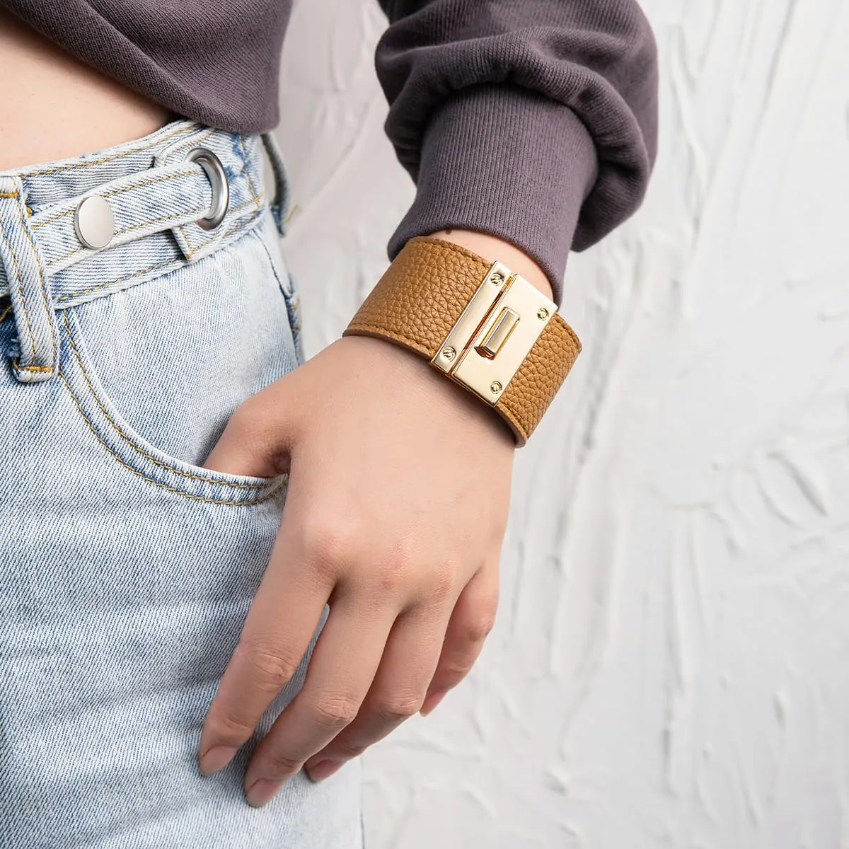 Rantanto Braid Leather Wrap Bracelet Trendy Stackable Crystal Cuff Boho Gold Heart Bracelet Jewelry Gift For Women