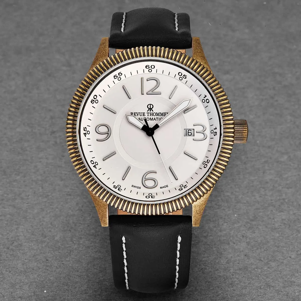 Revue Thommen Men's 17060.2589 'Airspeed Vintage' Silver Dial Black Leather Strap Swiss Automatic Watch