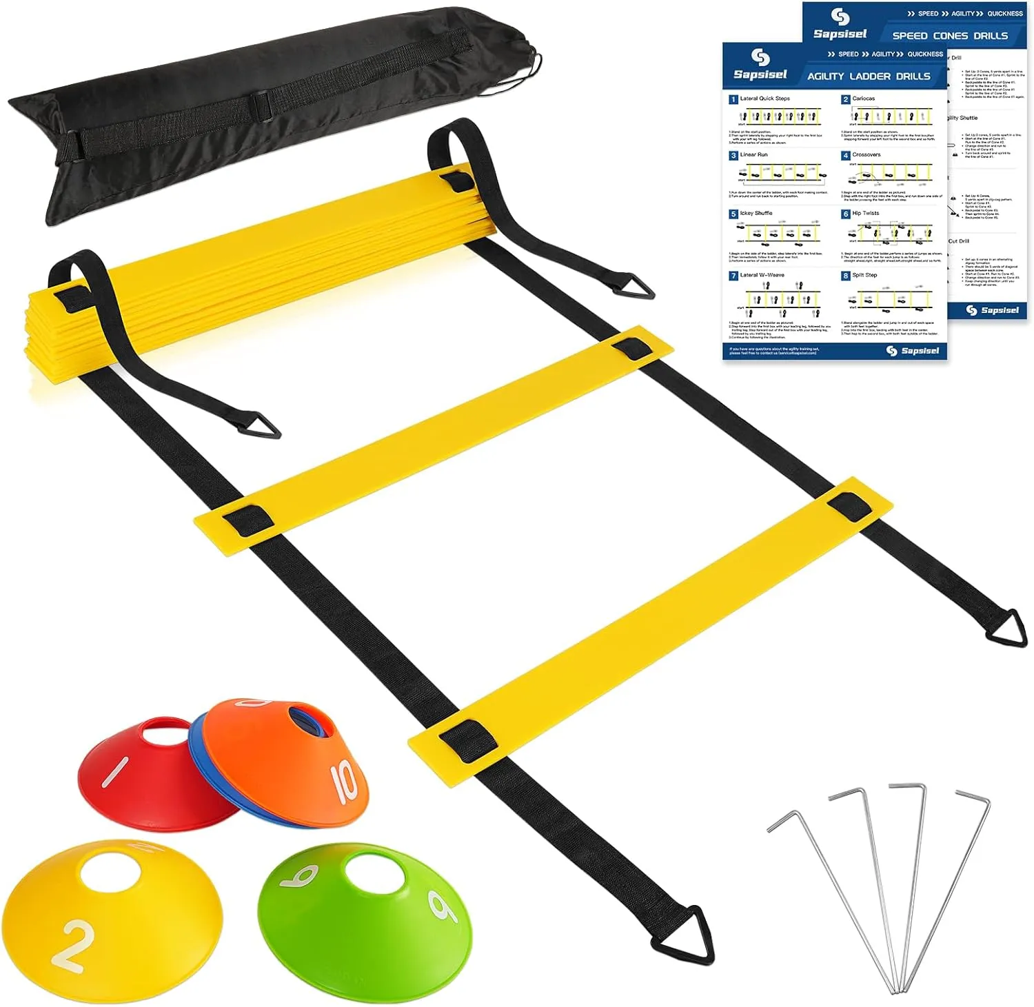 sapsisel Soccer Training Equipment,Agility Training Equipment Set, Speed Football Training Equipment with 20ft Agility Ladder, 10 Soccer Cones
