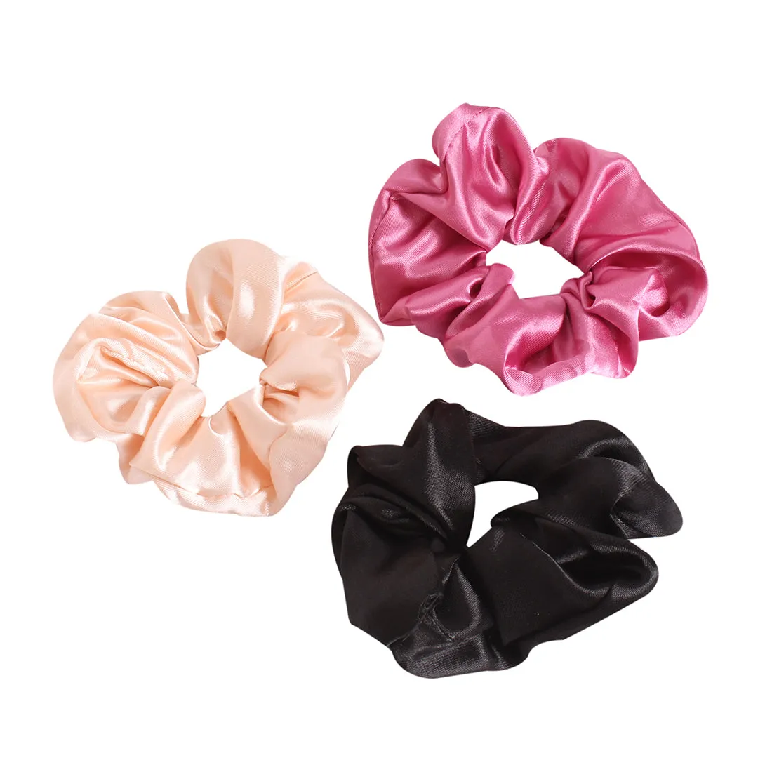 SET OF THREE COLORFUL SATIN SCRUNCHIE HAIR TIES