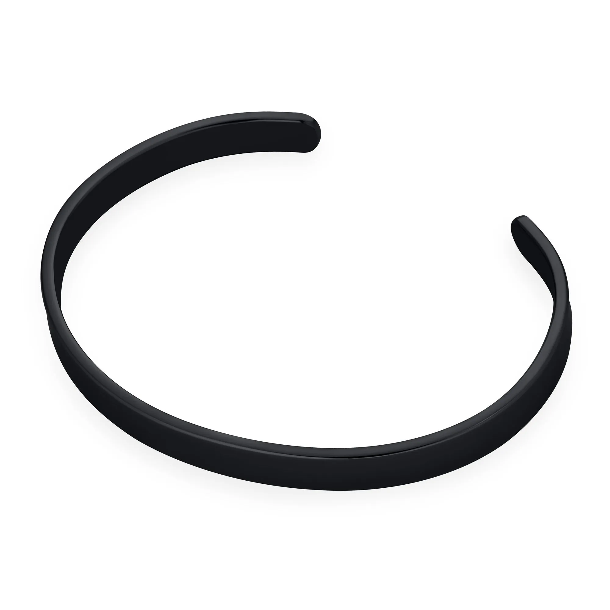 Unisex Black Plated Stainless Steel Cuff Bracelet for Men Slender Stackable Bangle