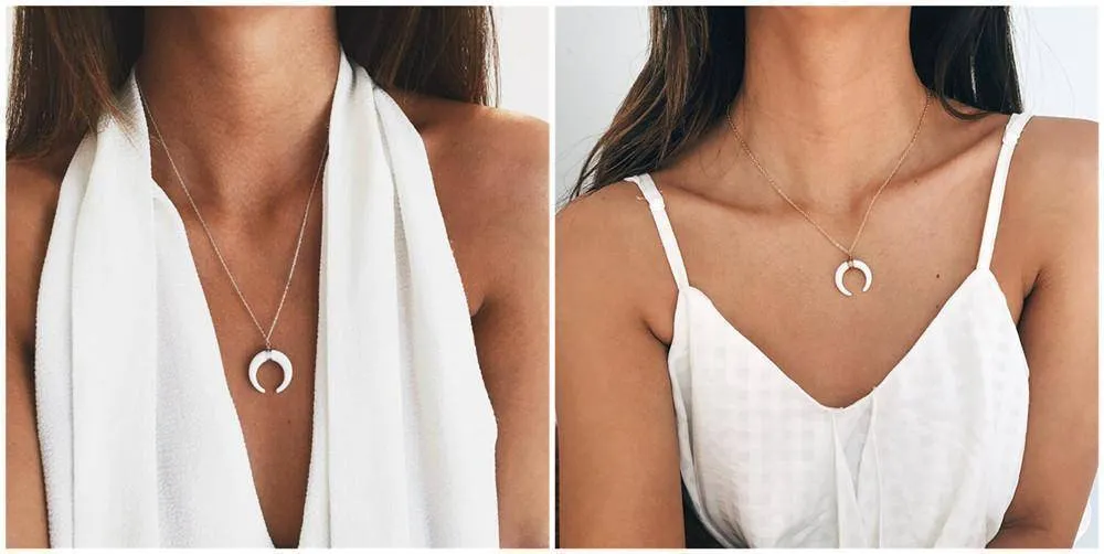Vintage Acrylic Ox Horn Moon Choker Bohemian Necklace