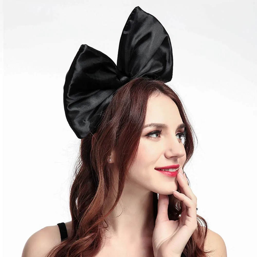 WLBON Bow Headband Big Bow Hair Hoop Women Hairband Party Decoration Headdress Cosplay Costume Headpiece Hair Accessories 1 Pack Black