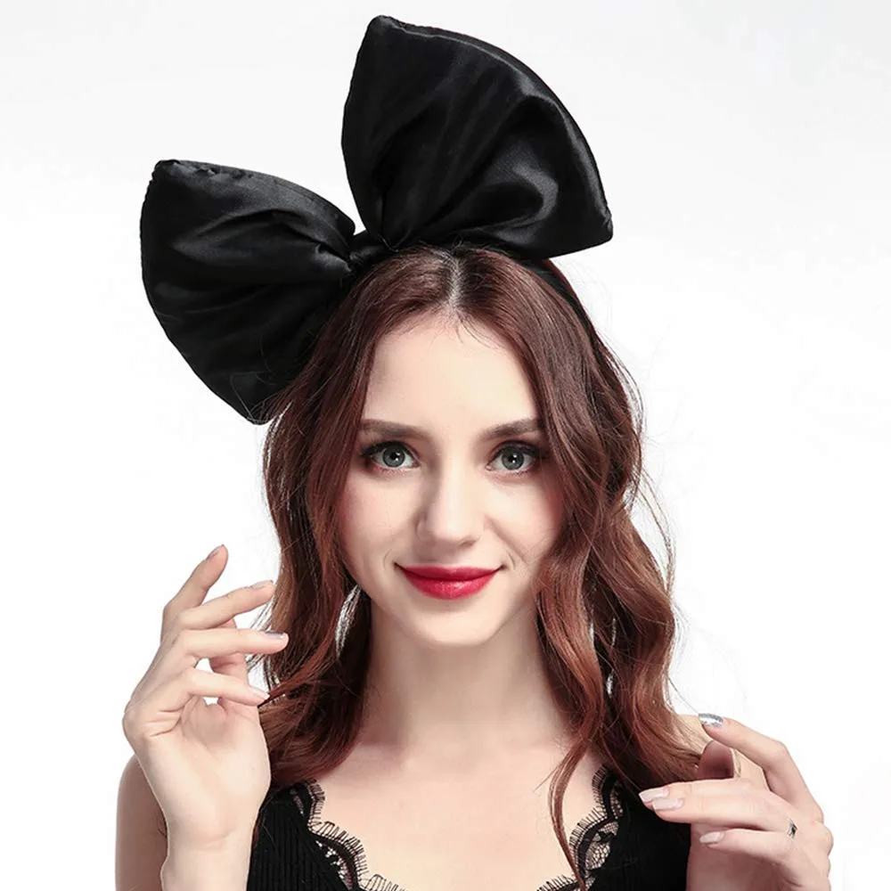 WLBON Bow Headband Big Bow Hair Hoop Women Hairband Party Decoration Headdress Cosplay Costume Headpiece Hair Accessories 1 Pack Black