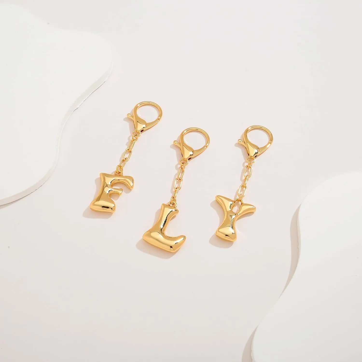 WOWORAMA Initial Letter Keychain for Women Chunky Gold Bubble Letter Bag Charm Purse Charm Personalized Keyrings Accessories