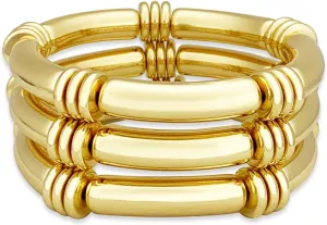 YBMYCM 5PCS Gold Chunky Bangles Bracelets for Women Gold Plated Stackable Layered Curved Bamboo Tube Stretch Bracelets Bangle Gift Jewelry