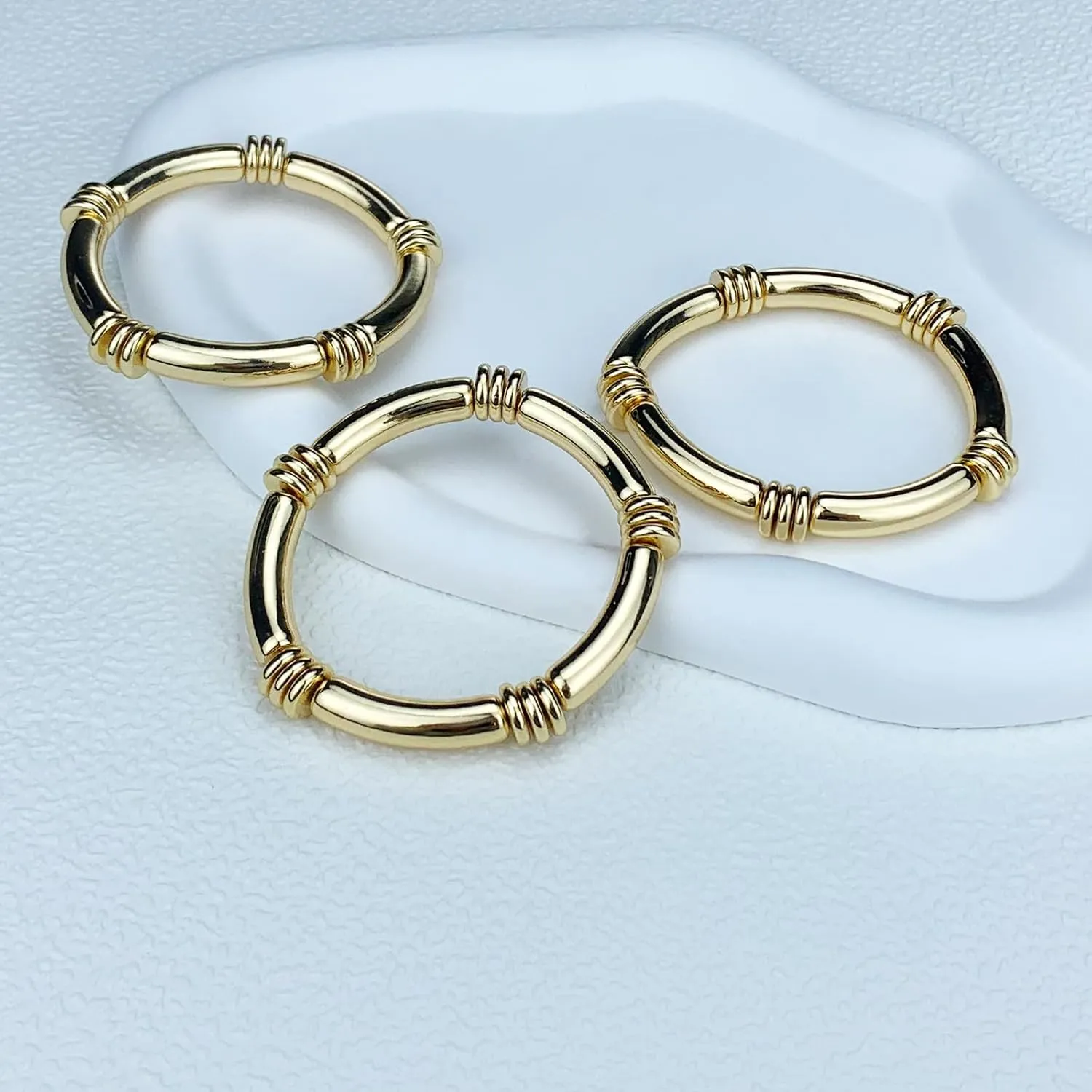 YBMYCM 5PCS Gold Chunky Bangles Bracelets for Women Gold Plated Stackable Layered Curved Bamboo Tube Stretch Bracelets Bangle Gift Jewelry