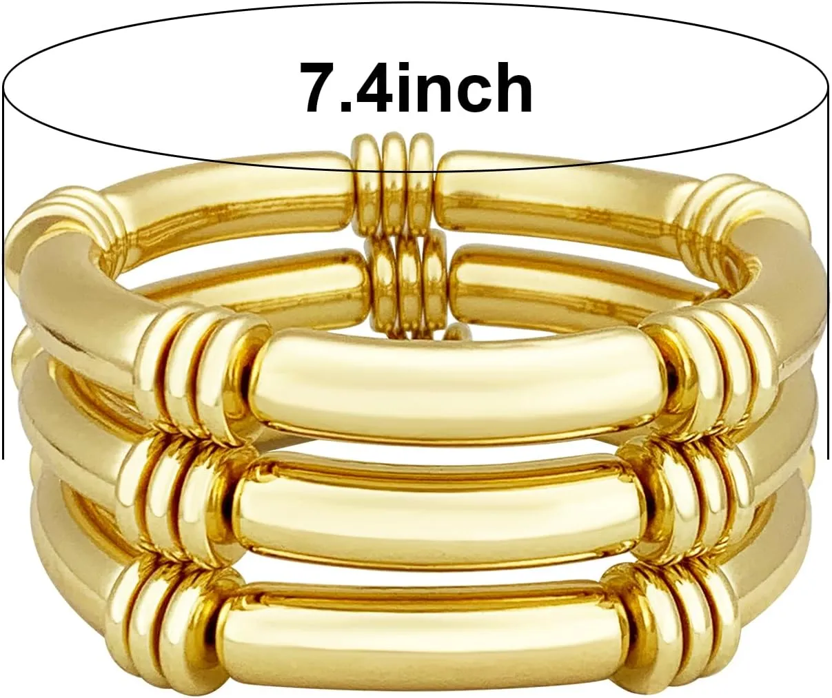 YBMYCM 5PCS Gold Chunky Bangles Bracelets for Women Gold Plated Stackable Layered Curved Bamboo Tube Stretch Bracelets Bangle Gift Jewelry